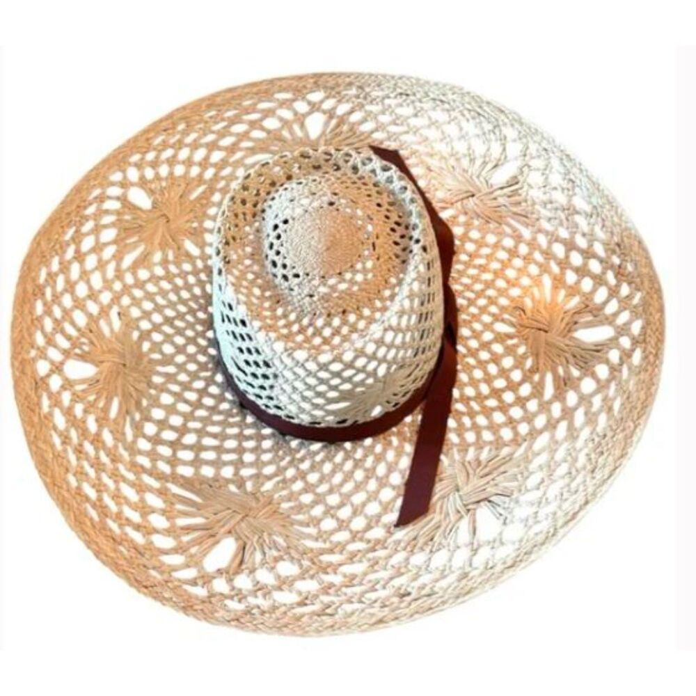 Veronica Beard Meringue Raffia Straw Wide Brim Sun Hat Natural S M NWT 298 - Picture 6 of 15